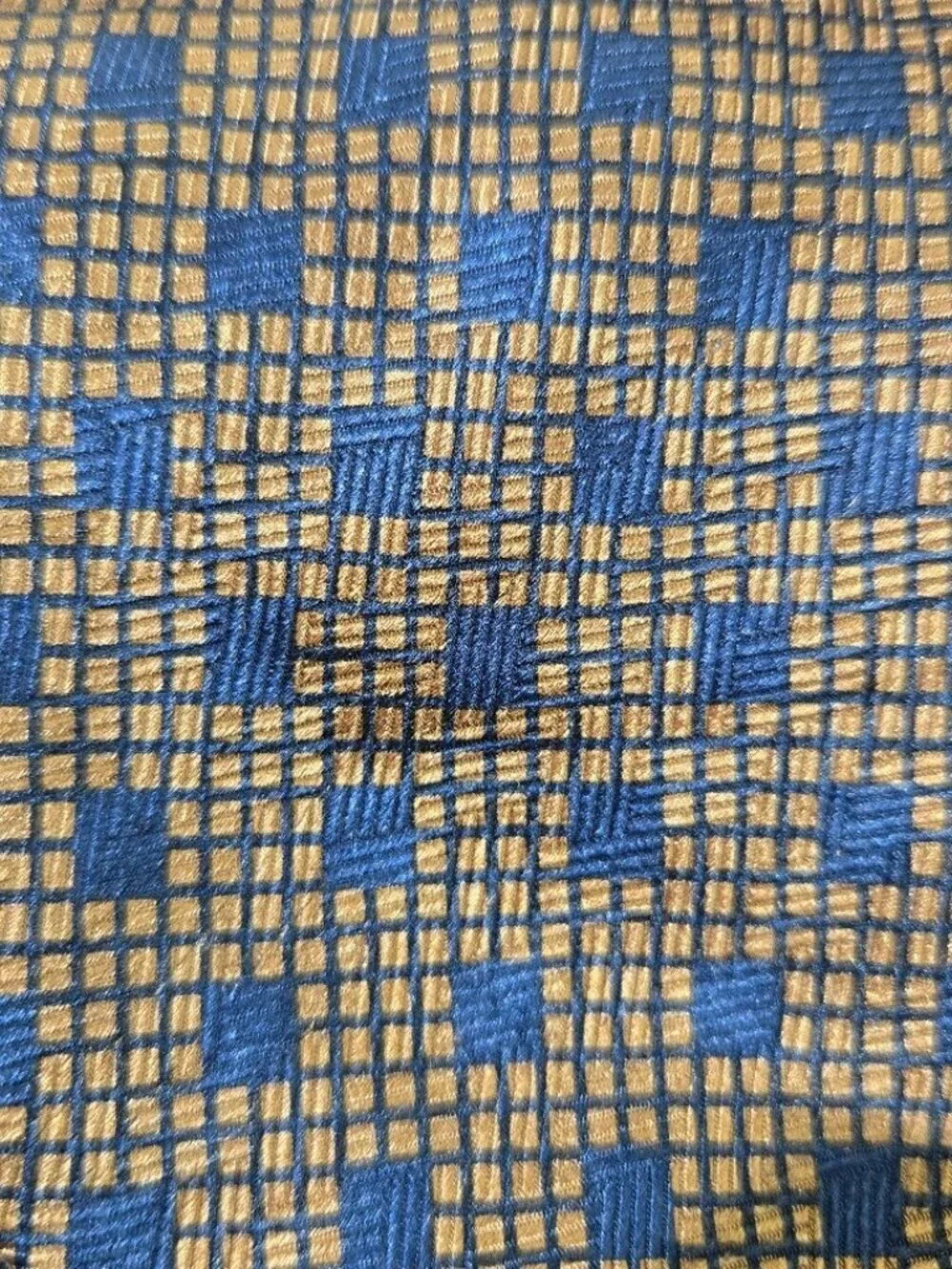 Tied&True Gold/Blue Geometric Patterned 100% Silk Tie Hand-made in Korea